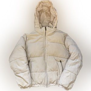 American Eagle Cropped Corduroy Tan Puffer Jacket With Hood